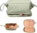 Abiudeng Large Capacity Makeup Bag Ladies Cosmetic Bag Travel Bag with Compartments Portable PU Leather Travel Makeup Bag with Handle