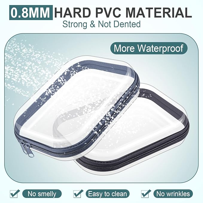Sanwuta 6 Pcs Clear Hard Zipper Case Hard Plastic Zipper Pouches Makeup Bag Pencil Pouches Transparent Cases for Snacks Plastic Storage Organizer Box for Travel(Blue-green,7.87 x 5.9 x 2 Inch)