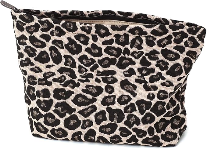 Leopard Jacquard Makeup Bag - Large Capacity Cosmetic Pouch for Travel, Toiletry Bag & Makeup Organizer with Zipper, Perfect for Daily Use & Gifts