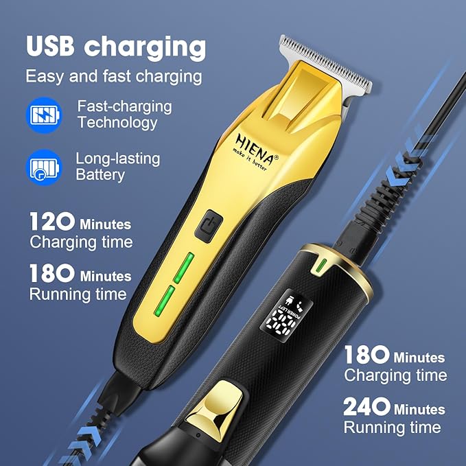 HIENA PRO Professional Barber Kit Hair Clippers Set for Men, Hair Cutting Set, Rechargeable Cordless Clippers and Trimmers Set, Hair Cutting Kit with LED Display, USB Charging, Gifts for Men