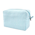 GFU Makeup Bag for Women, Cute Cosmetic Bag, Lightweight Toiletry Make up Bag, Large Seersucker Aesthetic Organizer Storage Pouch for Girls, Women and Moms Gifts, Lightblue