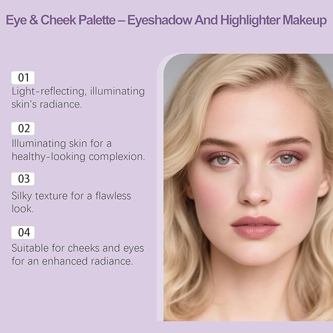 Eye & Cheek Palette - Eyeshadow and Highlighter Makeup, Face Highlighter Palette for Women, Multitasking Blush, Highlighting Eye & Cheek Palette, 4-In-1Makeup Palettes Kit