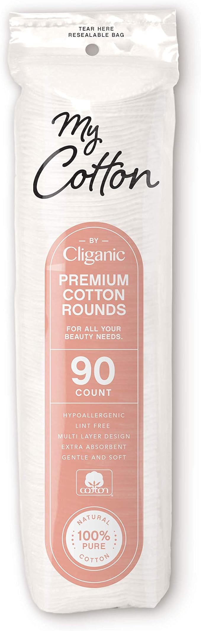 My Cotton Premium Rounds for Face (3 Pack) | Makeup Remover Pads, Hypoallergenic, Lint-Free | 100% Pure Cotton