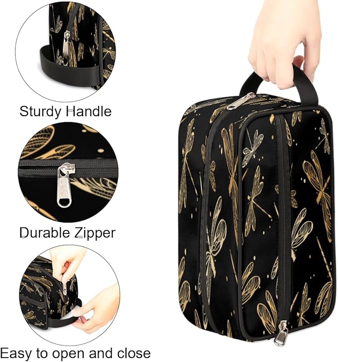 Vintage Animal Gold Dragonfly Travel Toiletry Bag for Women Men Lightweight Cosmetic Makeup Bag Organizer Waterproof Shaving Bag Dopp Kit with Large Capacity for Toiletries and Shaving Accessories