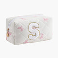 Gleyemor Personalized Initial Makeup Bag for Women, Cute Quilted Pink Floral Cotton Cosmetic Bag, Christmas Gifts for Her Mom Friend Sister Bridesmaid Teacher Women S
