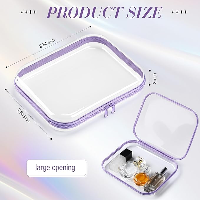 Hoolerry 4 Pcs Hard Clear Zipper Case Makeup Bags Plastic Pencil Pouch Transparent Storage Box Containers for Cosmetics, Snacks, Building Blocks, Puzzles(Multicolor,9.8 x 7.9 x 2 in)