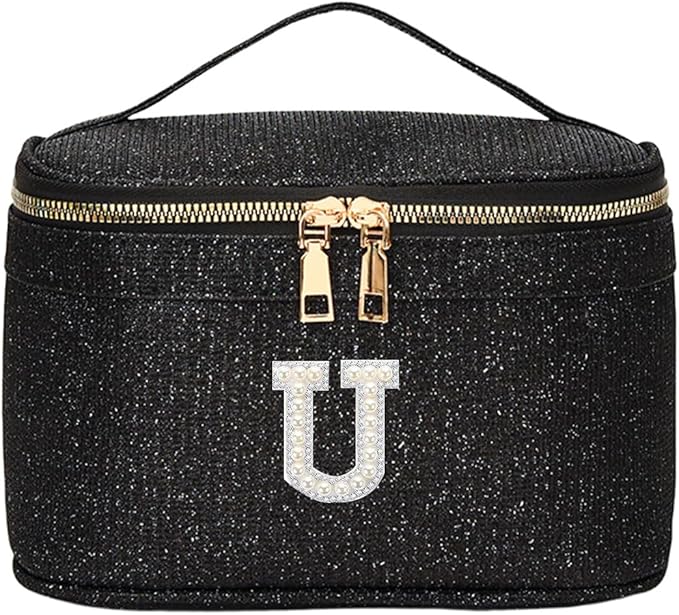 EURYNOME Makeup Bag with Custom Letter U, Water-Resistant Travel Organizer Pouch, (8.3x5.1x5.1 Inch) Cosmetic Case for Women