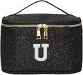 EURYNOME Makeup Bag with Custom Letter U, Water-Resistant Travel Organizer Pouch, (8.3x5.1x5.1 Inch) Cosmetic Case for Women