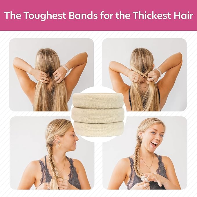 Burlybands Large Hair Ties for Thick, Heavy or Curly Hair - Non-Slip, Non-Damage, Seamless Women's Ponytail Scrunchies - Blonde, 8 Pcs