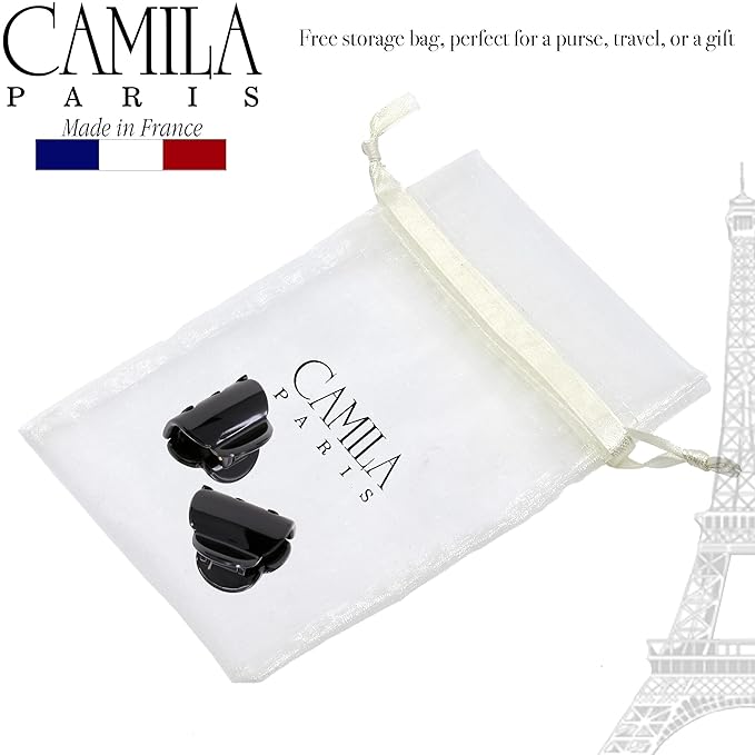 Camila Paris CP3478 French Hair Clip for Women, Set of 2 Small Black Girls Hair Claw Clips Fashion Durable Hair Accessories for Women, Luxury Ladies Strong Hold No Slip Grip Clamp, Made in France