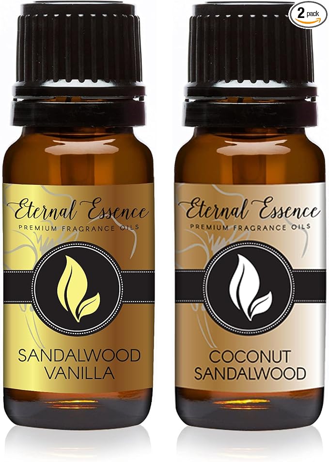 Eternal Essence Oils 2 Pack 10ml Premium Fragrance Oil - Sandalwood Vanilla & Coconut Sandalwood - for Candle, Soap Making, Aromatherapy, & More
