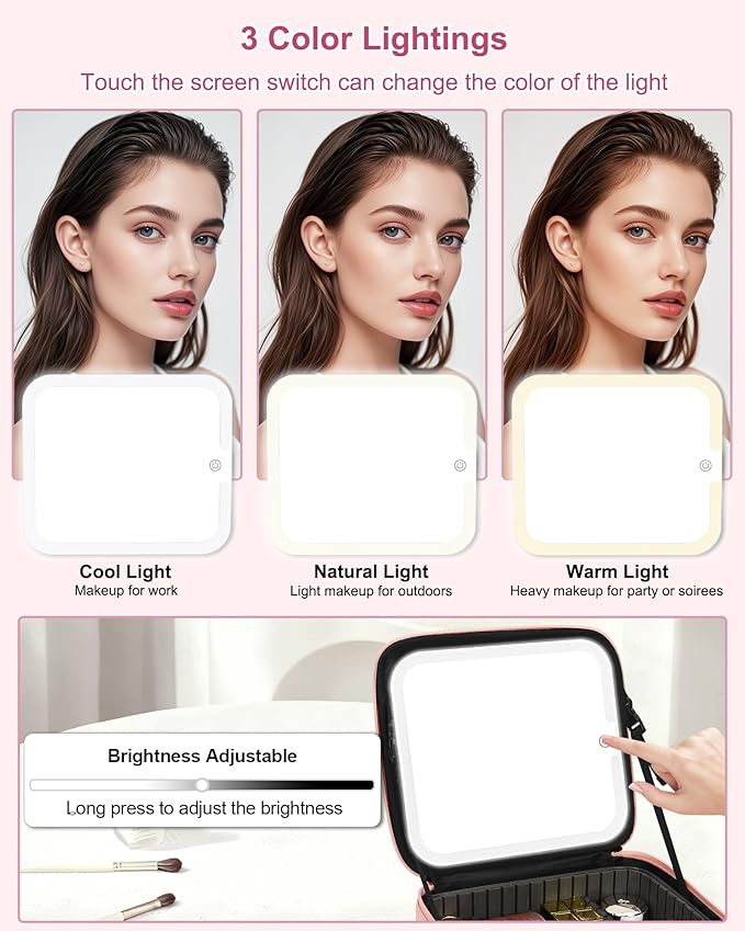 Relavel Initial Makeup Bag with LED Mirror for Women Girls, Personalized Travel Cosmetic Organizer Train Case, Birthday Gifts for Grandkids Bridesmaid Graduation Teacher Friends, Trendy Stuff, Pink T