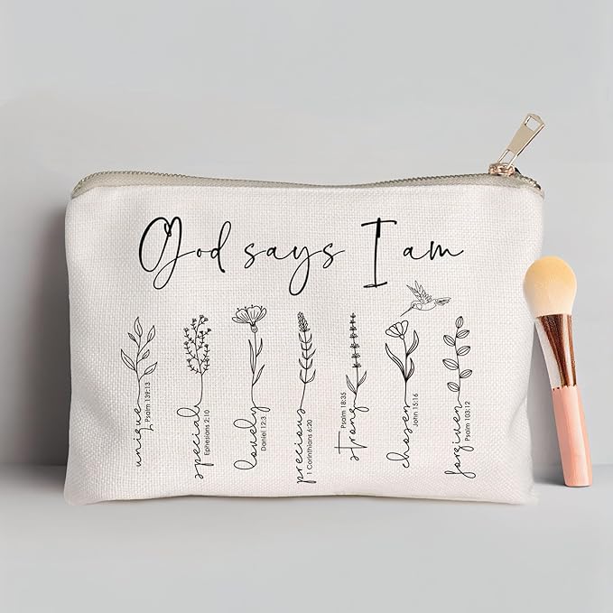 God Says You Are Cosmetic Bag, Christian Makeup Bag Bible Verse Floral Bible Verse Makeup Case for Women, Inspirational Cosmetic Bag, Sister Gifts, Affirmations Gifts (God says I am ...)