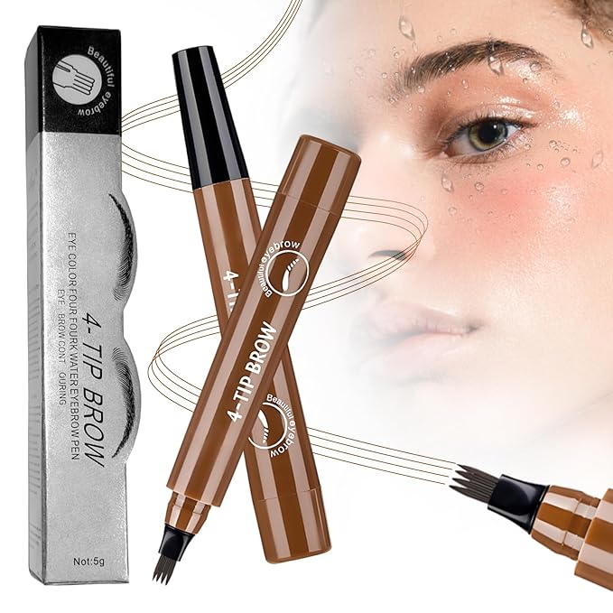 Microblading Eyebrow Pen, Waterproof Four-tip Beard and Eyebrow Pen, Liquid Eyebrow Pencil, Long-Lasting Natural Magic Eyebrow Makeup Fine Stroke Contouring Pencil (Brown)