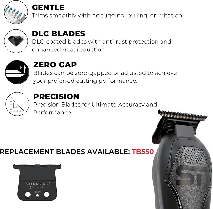 Supreme Trimmer Darkstar 72 Trimmer with Magnetic Vector Motor | 180 Min Run Time, 9000 RPM Barber Hair Trimmer | Low Noise, Professional Beard Trimmer DLC Blades | ST700