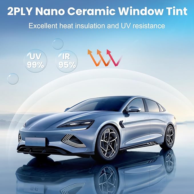 Car Window Tint 20% VLT 24" in x 100'Ft Nano Ceramic Window Tint Roll, 2 Ply Automotive Window Tint Privacy Film for Car Sun Protection, UV & Heat Blocking and Scratch Resistant