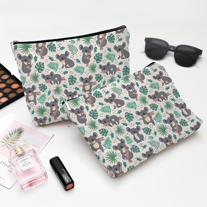 Small Makeup Bag for Purse Cute Canvas Waterproof Cosmetic Bags for Women Zipper Travel Toiletry Pouch-Koala Makeup Bags