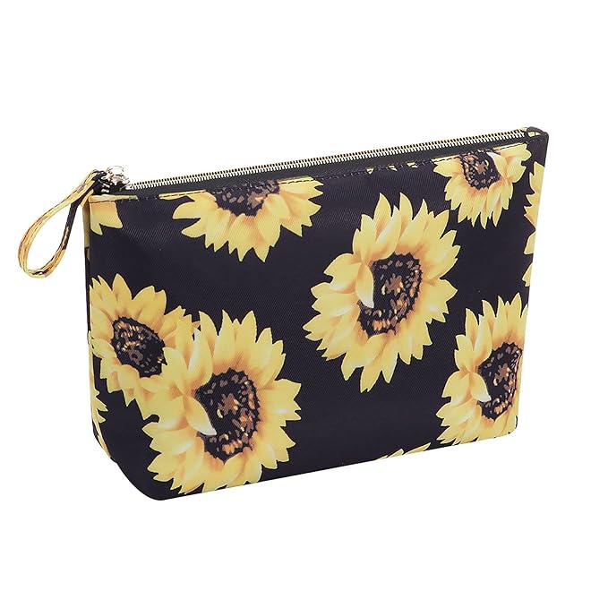 Cosmetic Bag for Women Make up Storage Pouch Case Portable Zipper Travel Accessories Organizer for Toiletry Water Repellent, Sunflower