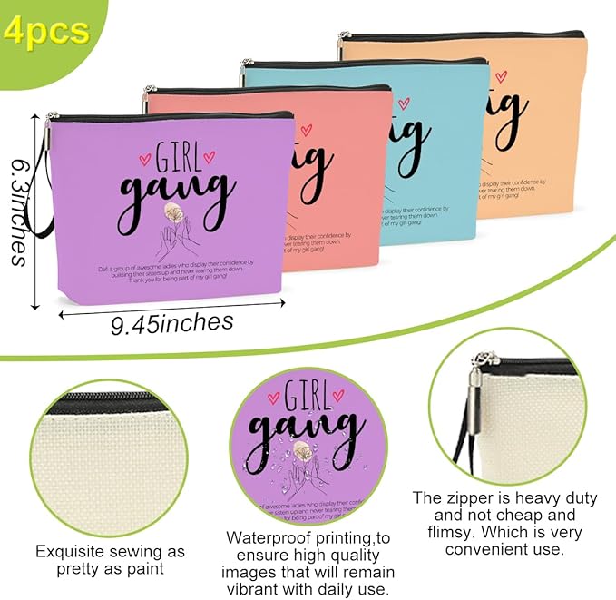 Hanamiya Na 4Pcs Girls Trip Gifts Favors Weekend Makeup Bag Friendship Girls Weekend Gifts Weekender Bags for Women Girl Bestie Cosmetic Bag Zipper Pouch Wedding Bachelorette Party Gift