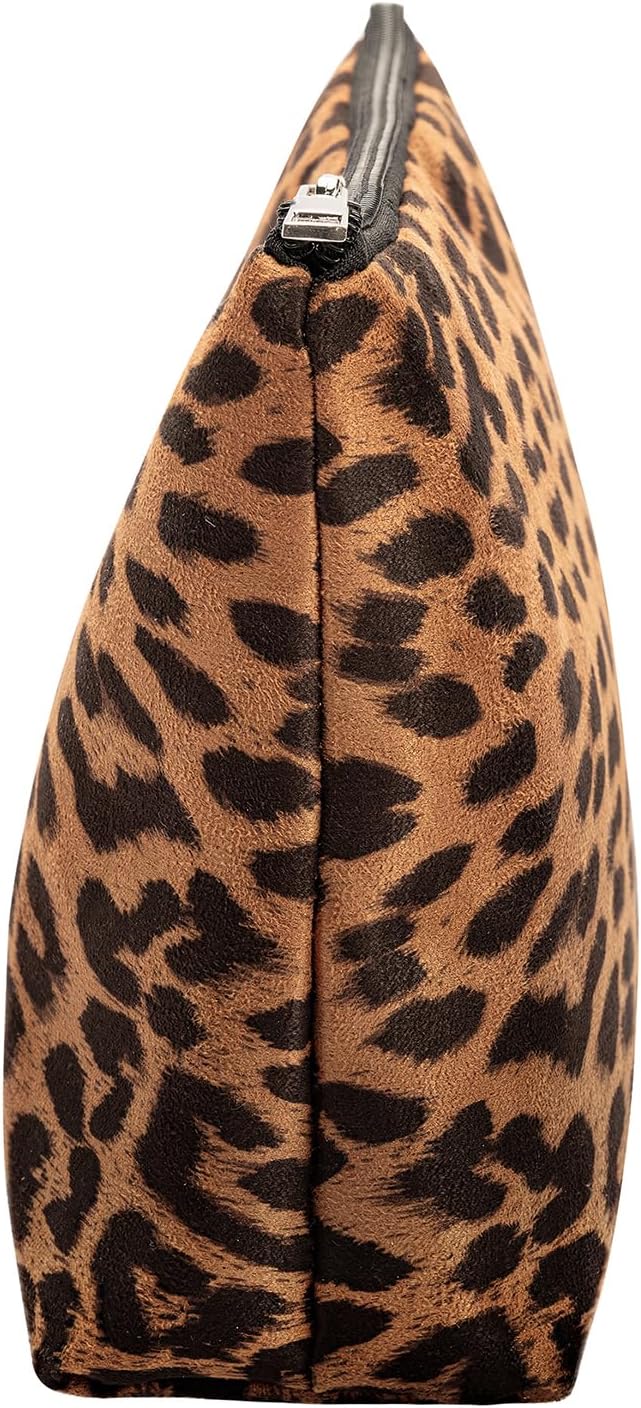Makeup Bag For Women - Soft and Warm Material Cosmetic Bags Leopard Print Design Ladies Tote Bag,Women's Pencil Case Makeup Organizer with Zipper (Brown)