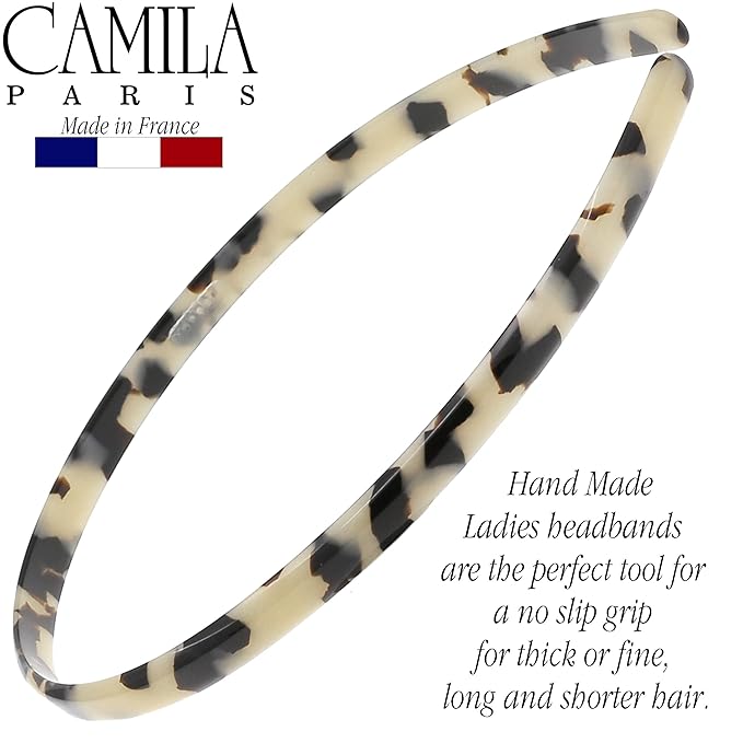 Camila Paris CP3470 French Headband for Women, Handmade White Tokyo, Strong Hold Grip Women's Hair Band, Ligth and Very Flexible, No Slip and Durable Styling Girls Hair Accessories, Made in France