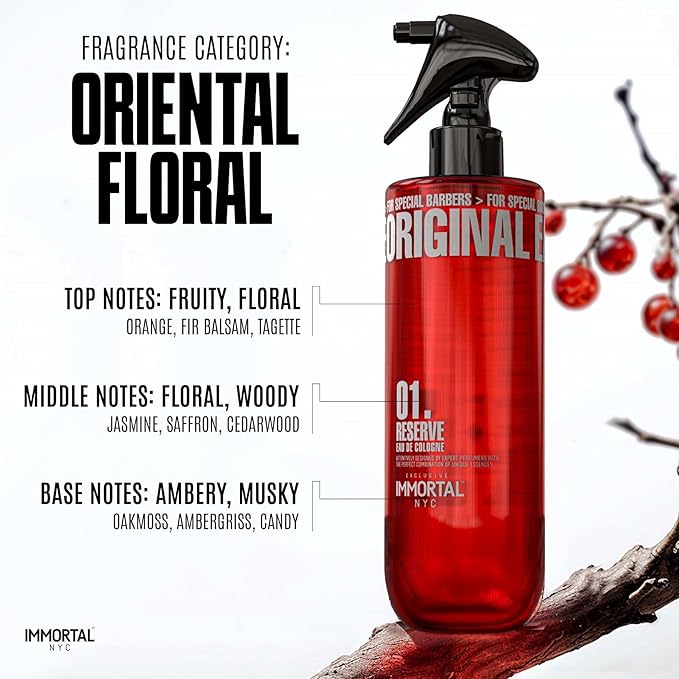 Immortal NYC Reserve 01, After Shave Spray Body/Face Men's Cologne, 17 oz, Exclusive Barbers, Softens Skin, Refreshes, Disinfects and Relieves Face and Skin, Moisturizing Formula After Shaving