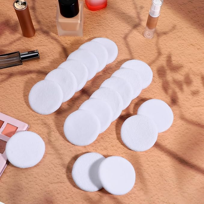 40 Pcs Cotton Powder Puffs Bulk Washable Soft Makeup Powder Pads, White Round Cosmetic Face Powders Makeup Puffs with Ribbon, for Loose Setting Blending Foundation Cream Pressed Body Powders