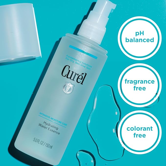 Curel Japanese Skin Care Hydrating Water Essence, Toner for Face, Relieves Tightness, Calms, Facial Moisturizer for Dry, Sensitive Skin, pH Balanced, Fragrance & Alcohol Free, Hydrating Toner, 5 Fl Oz