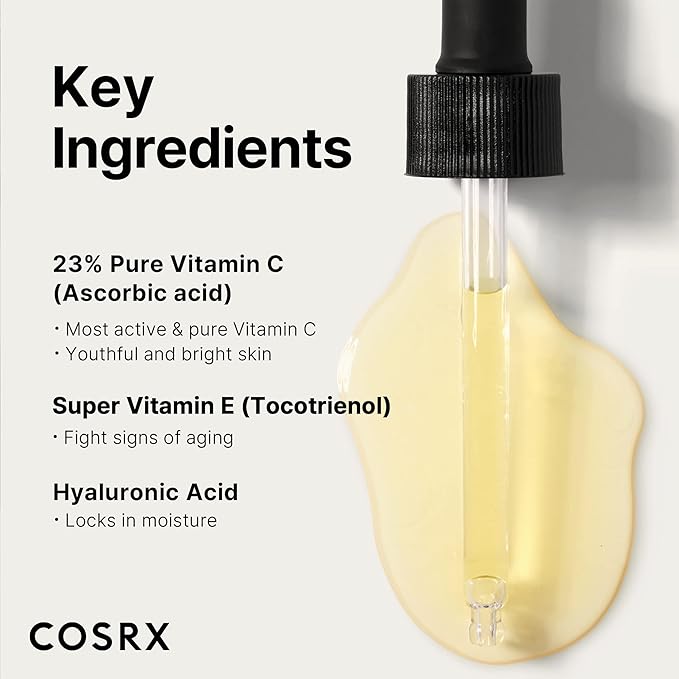 COSRX Pure Vitamin C 23% Serum with Vitamin E & Hyaluronic Acid, Hydrating Facial Serum for Fine Lines, Uneven Skin Tone & Dull Skin, 0.7oz/20g, Korean Skin Care