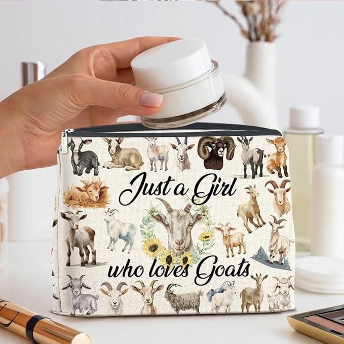 Makeup Bag Funny Goat Lovers Gifts for Women, Just a Girl Who Loves Goats Cosmetic Bag Zipper Makeup Pouch