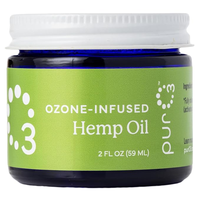PurO3 Fully Ozonated Hemp Oil - Pure, Natural, Skin Care for Face & Body from Ozonated, Oxygenated Hemp Oil - Glass Jar, 2 oz