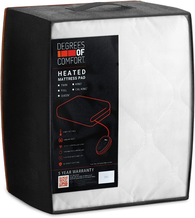 Degrees of Comfort Heated Mattress Pad Full Size | Zone Heating Electric Bed Warmer W/Auto Shut Off | Fit Up to 15 Inch | 12.5ft Long Cord - 54x75 Inch, White