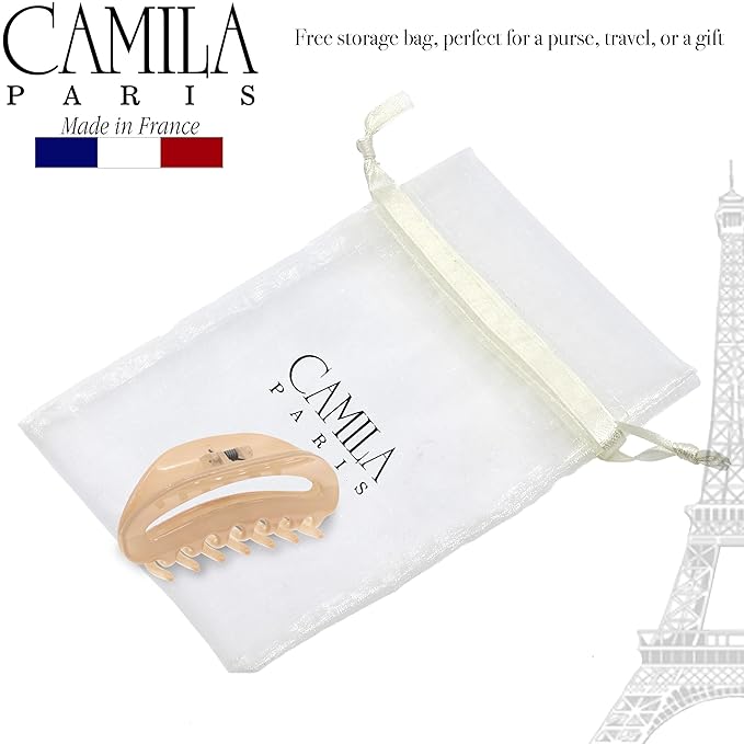 Camila Paris CP3122 French Hair Clip for Women, Beige, Girls Hair Claw Clip Jaw Fashion Durable and Styling Hair Accessories for Women, Luxury Ladies Strong Hold No Slip Grip Clamp, Made in France