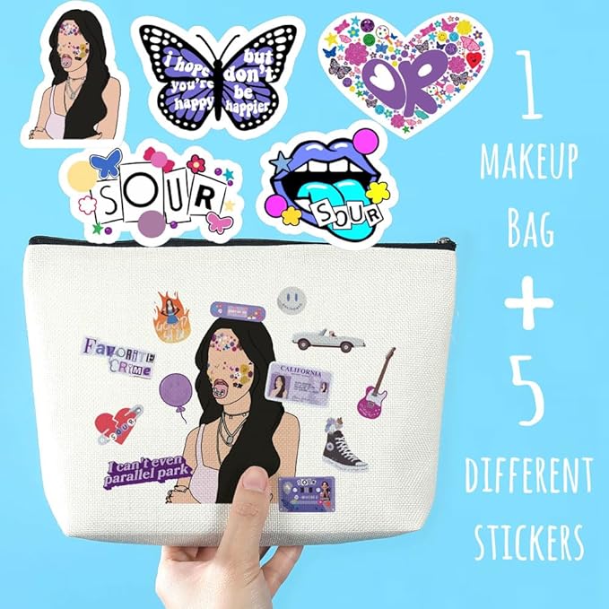 Azteoiz Fun Cosmetic Bag and 5 Stickers Sour-Album Gift Music Gift Music Lover Gift Fan Lover Classic Inspiration Music Gift Ladies Her Friend I Can't Even Parallel Park Wash Bag Gift