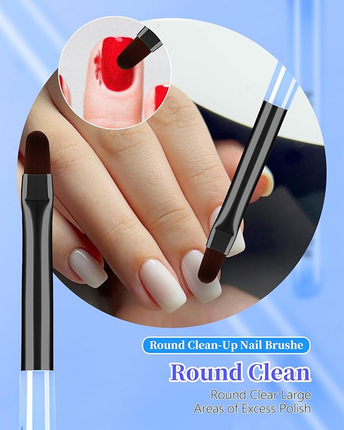 3PCS Nail Art Clean Up Brushes, Round/Angled/flat Acetone Resistant Gel Nail Polish Remover Brush, Nail Brushes for Tidying Up Polish Mishaps on Cuticles, and Nail Art Designs（Marble Blue）