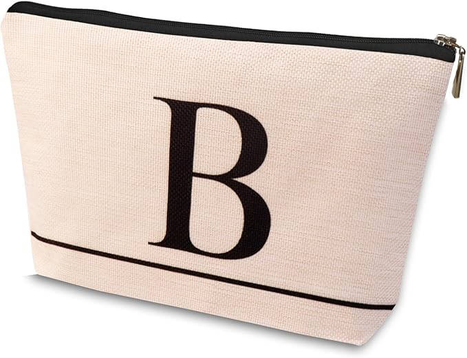 Letter A-Z Initial Personalized Makeup Bags, Birthday Gifts for Women, Monogrammed Gifts for Women Mom Sister Best Friend Bride Bridesmaid, Mothers Day, Christmas, Small Travel Cosmetic Bag (B)