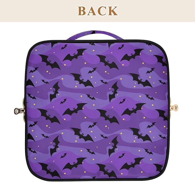 Makeup Organizer Bag, Halloween Black Bats Night Sky with Stars Travel Makeup Bags Makeup Vanity Case Large Capacity Rhombus Cosmetic Toiletry Bag for Girl Women Ladies