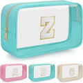 Personalized Initial Clear Makeup Bag, Travel Chenille Patch Cosmetic Bag, Preppy Toiletry Bag Monogram Cosmetic Pouch with Zipper, Ideal Gift for Teen Girls Women (Clear-Green, Z)