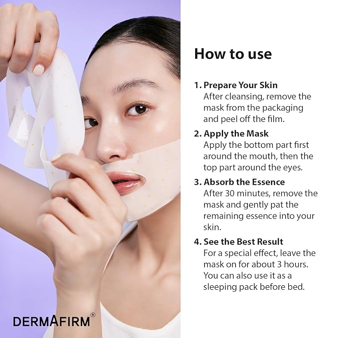 Dermafirm Soothing Repair Toning Gel Mask R4 - Brightening & Anti-Wrinkle Korean Face Mask with Glutathione - Overnight Hydrogel Mask for Glowing Skin - 4pcs