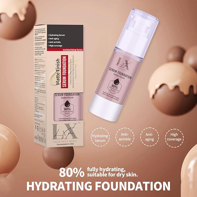 Moisturizing Foundation with 1% Hyaluronic acid, Deep Hydration & High Coverage Serum Foundation for A Smooth & Satin Finish, 410 Deep
