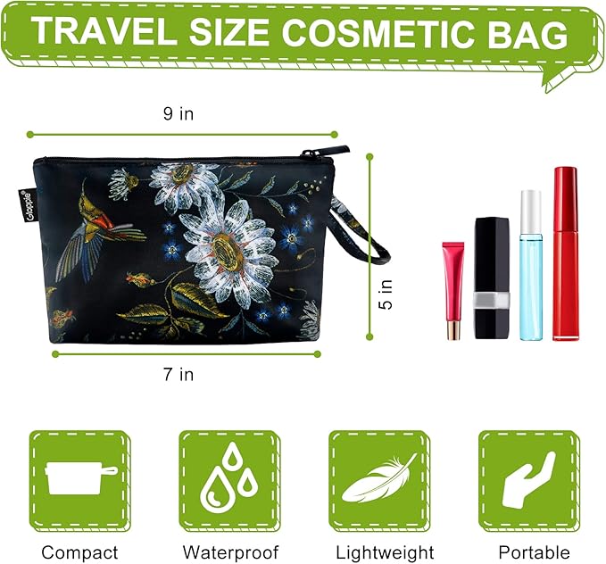 Gloppie Makeup Bag Small Cosmetic Bag for Purse Zipper Makeup Pouch Travel Essentials Hummingbird Daisy