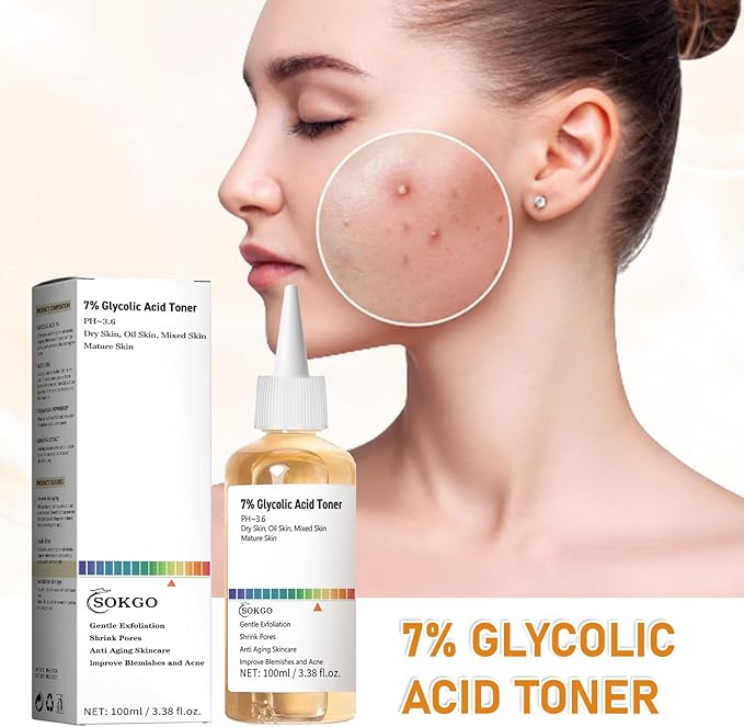 7% Glycolic Acid Exfoliating Toner, Exfoliating Facial Toner, Pore Minimizing Toner, Smooth Skin, Even Tone, Hydrating Formula