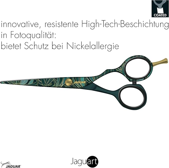 Jaguar Exotic Island Jungle Green Hairdressing Scissors, Right Handed Offset Handle, 5.5 Inch