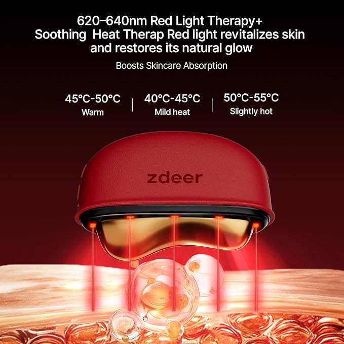 Electric Gua Sha Facial Tool with LED Red Light Therapy & Soothing Vibration, Heated Brass Face & Neck Massager, Smart Dual-Mode Skincare Device for Sculpting, Lifting & Relaxation