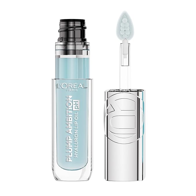 L'Oreal Paris Plump Ambition pH Hyaluron Lip Oil, Color Shifting Lip Tint with 24HR Hydration, Volumizing Shine and Lasting Color, 010 pH Cristal Ice