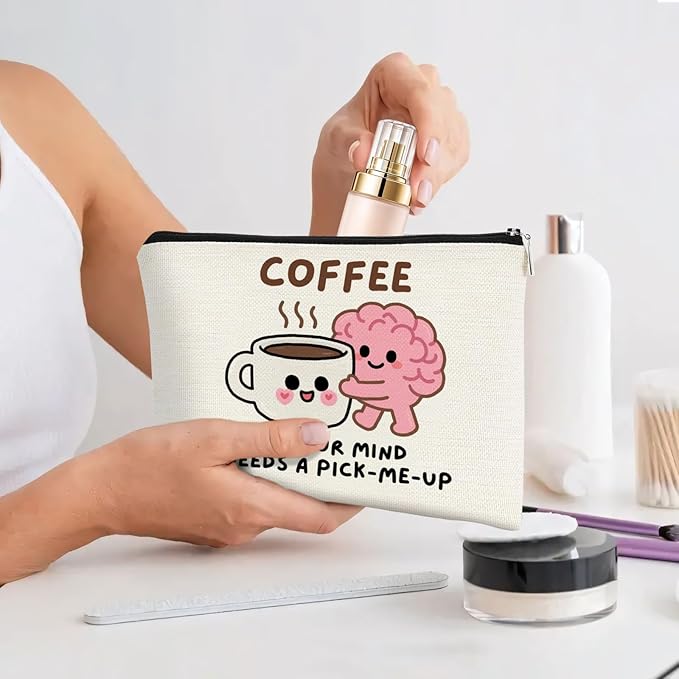 Coffee Gifts Makeup Bag Coffee Lover Gift Cosmetic Bag for Women Zipper Pouch Travel Toiletry Gifts for Birthday Christmas