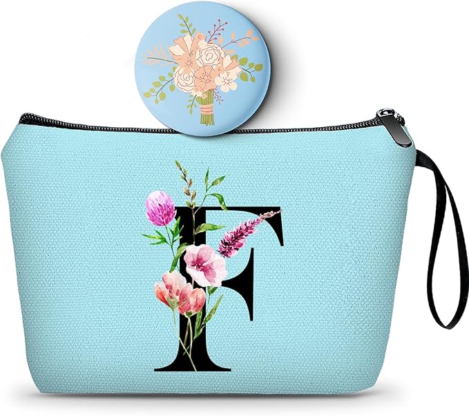 Birthday Thank You Appreciation Monogrammed Gifts for Mom Aunt Teacher Sister Friend Coworkers Bride Bridesmaid Makeup Cosmetic Bag with Mirror Mothers Day Christmas Graduation F