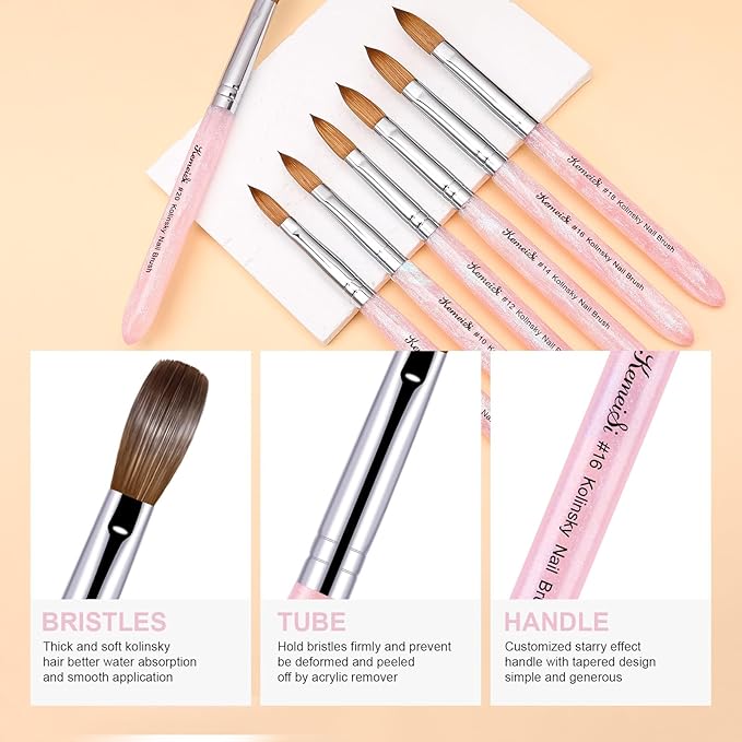 Acrylic Nail Brush Size #10, 100% Pure Kolinsky Nail Art Brushes for Acrylic Application, Sturdy Starry Handle Oval Shaped Nail Design Tools for Professional Manicure DIY, Pink