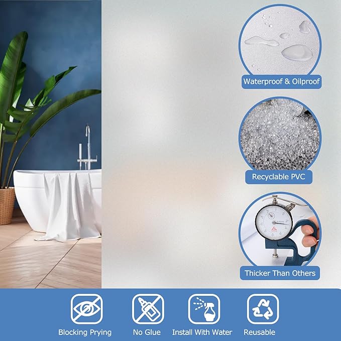 HIDBEA Frosted Window Privacy Film - Non Adhesive Static Cling Glass Stickers Sun UV Blocking Heat Control Door Covering Decals for Home Office, 23.6 x 78.7 Inch