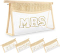 Small Boho Straw Clear Mrs Makeup Bags for Women&Girls, Zipper Cosmetic Bag Chenille Varsity Letter Patch Bag, Preppy Cute Toiletry Pouch, Trendy Organizer Storage Bag for Beach Travel Essentials